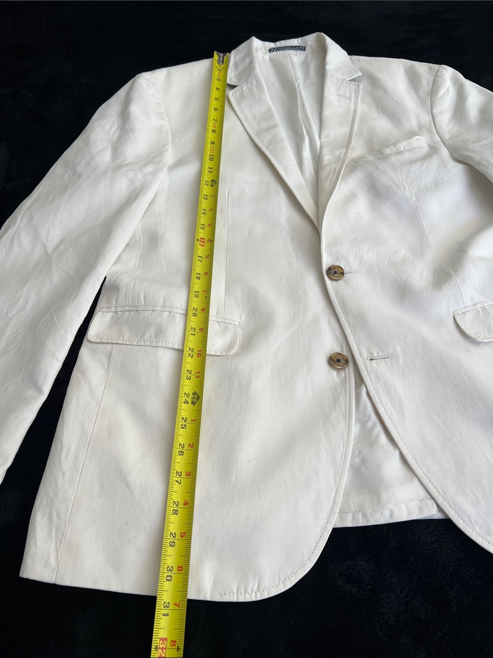 SAND, White Cotton & Linen Blazer with Navy Polka Dot Trim - Picture 12 of 14